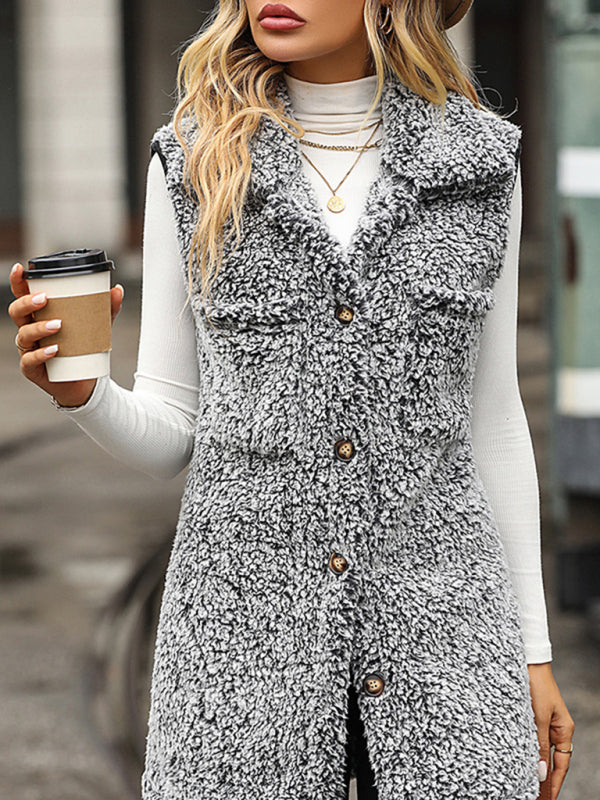 New autumn and winter lapel sleeveless long loose casual cardigan vest-[Adult]-[Female]-2022 Online Blue Zone Planet