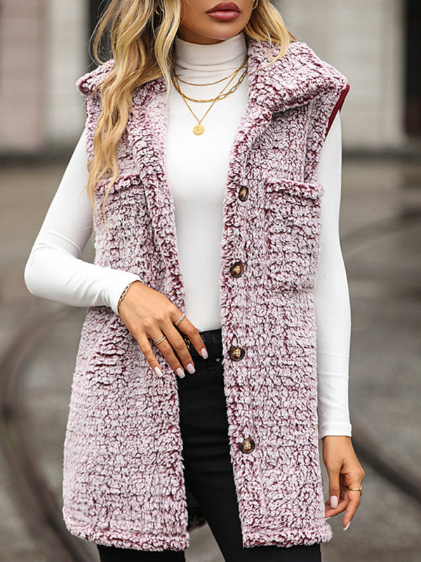 New autumn and winter lapel sleeveless long loose casual cardigan vest-[Adult]-[Female]-Dark Red-S-2022 Online Blue Zone Planet