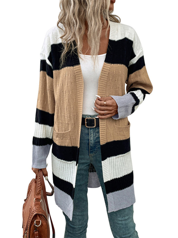 Blue Zone Planet |  long sleeve contrast color cardigan sweater BLUE ZONE PLANET