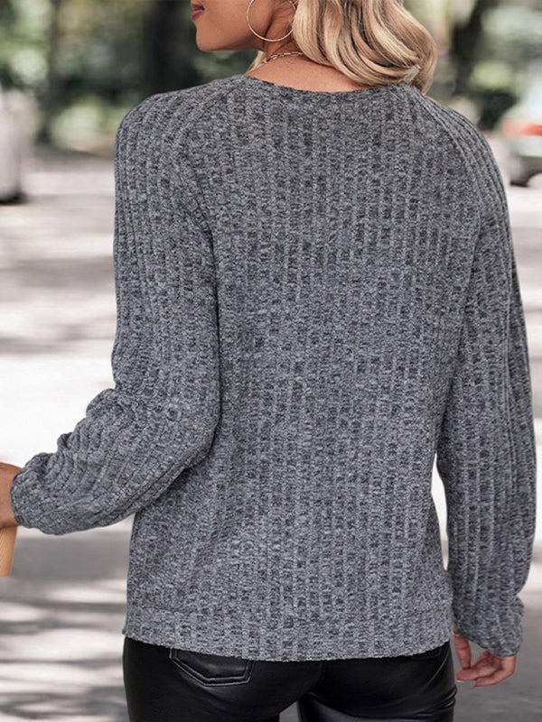 Blue Zone Planet | long sleeve solid color knitted top BLUE ZONE PLANET