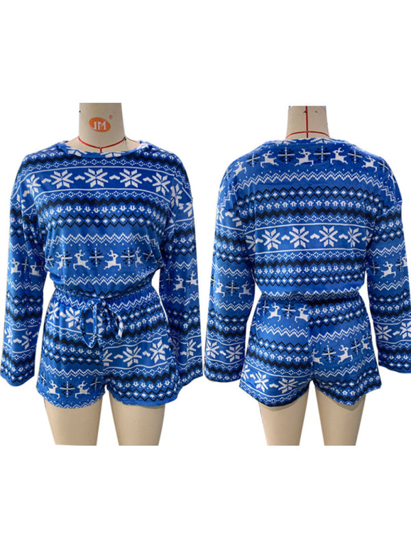 Blue Zone Planet | Christmas long-sleeved sweatshirt shorts set BLUE ZONE PLANET