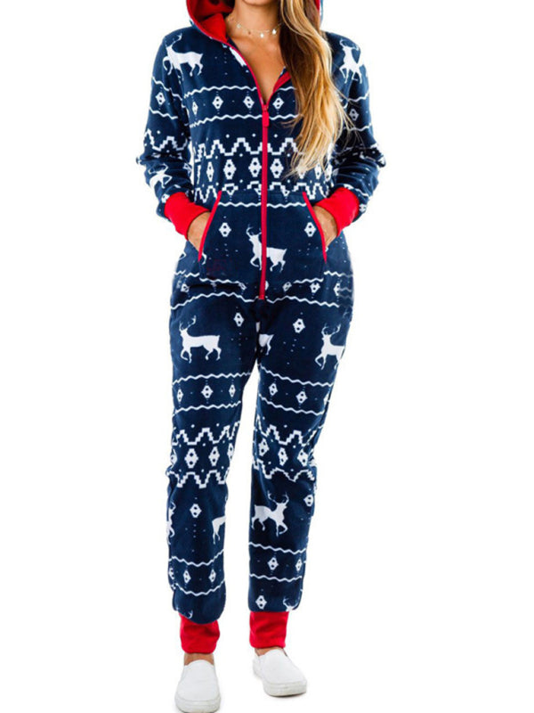 elk print one-piece home wear pajamas BLUE ZONE PLANET