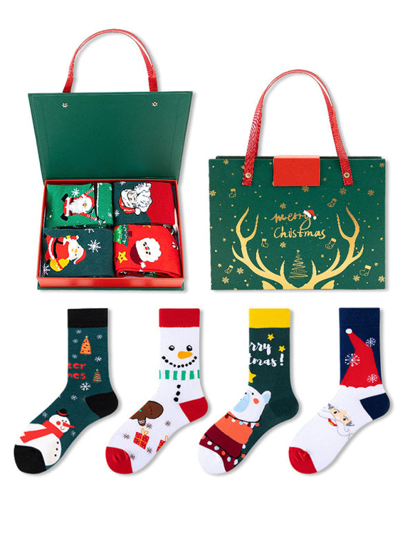 Christmas Mid-calf Santa Claus 4 Pair Sock Set-[Adult]-[Female]-Pattern2-FREESIZE-2022 Online Blue Zone Planet