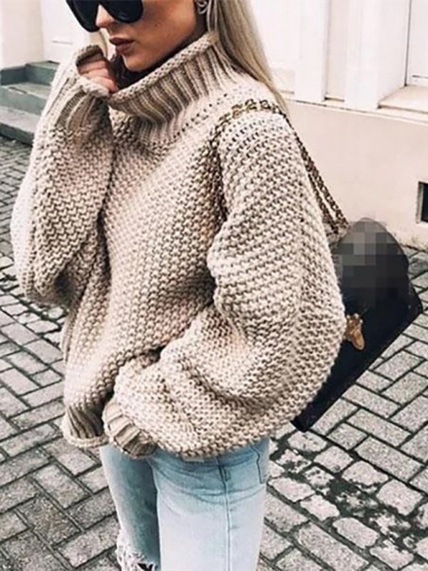 thick-needle half turtleneck pullover bat-sleeve sweater loose large sweater BLUE ZONE PLANET