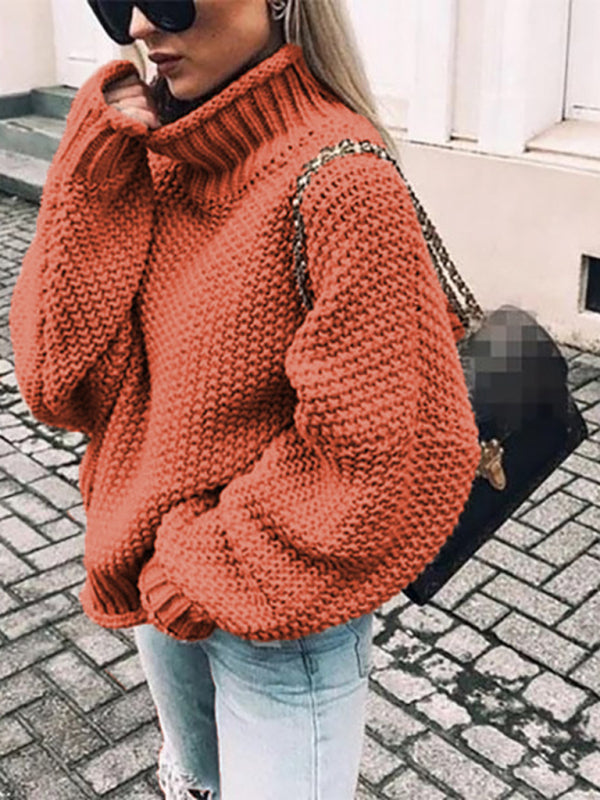 thick-needle half turtleneck pullover bat-sleeve sweater loose large sweater BLUE ZONE PLANET