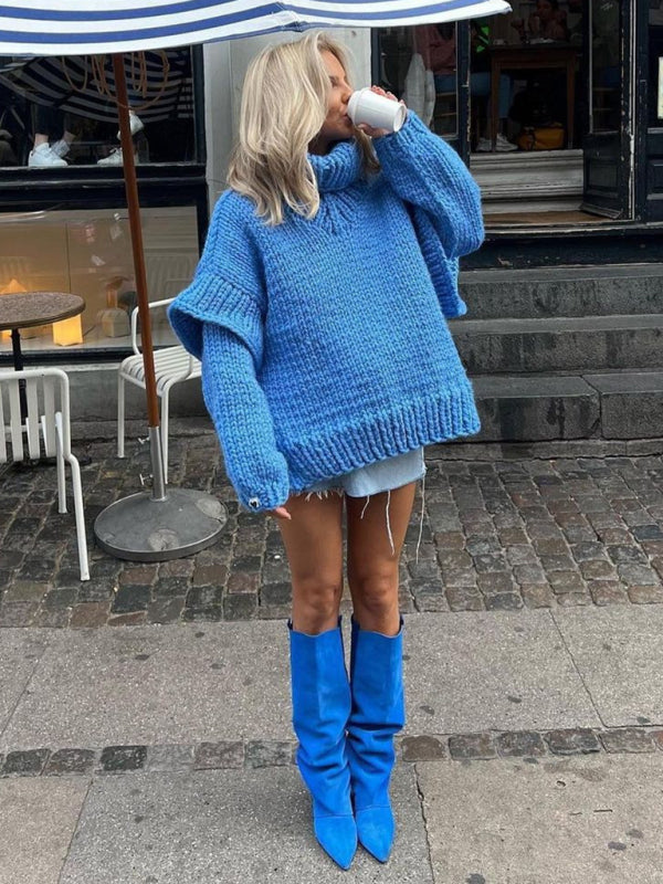 Mira's Pullover Fluffy Long Sleeve Turtleneck Sweater BLUE ZONE PLANET