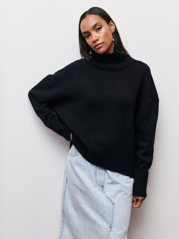 New loose half turtleneck autumn and winter sweater-[Adult]-[Female]-Black-S-2022 Online Blue Zone Planet