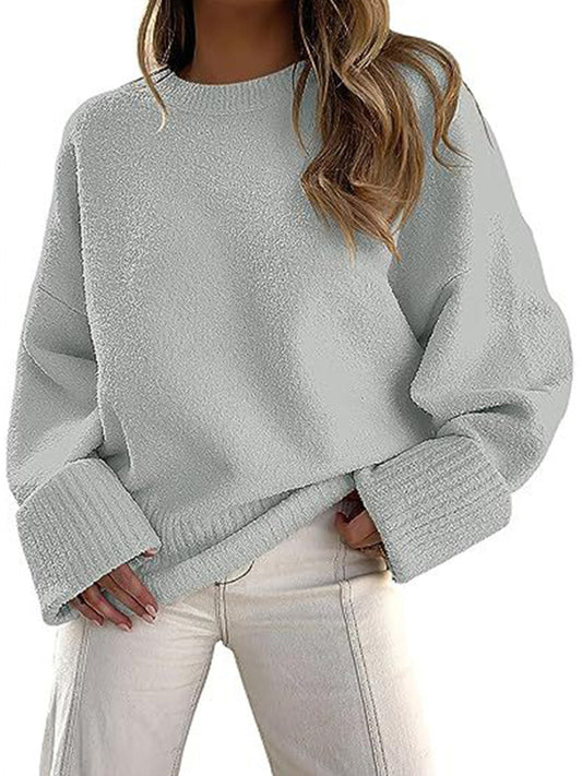 Blue Zone Planet | versatile street style round neck pullover loose women's sweater-TOPS / DRESSES-[Adult]-[Female]-Misty grey-S-2022 Online Blue Zone Planet