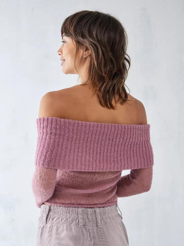 New hot girl one-line collar long-sleeved sweater-[Adult]-[Female]-Pink-M-2022 Online Blue Zone Planet