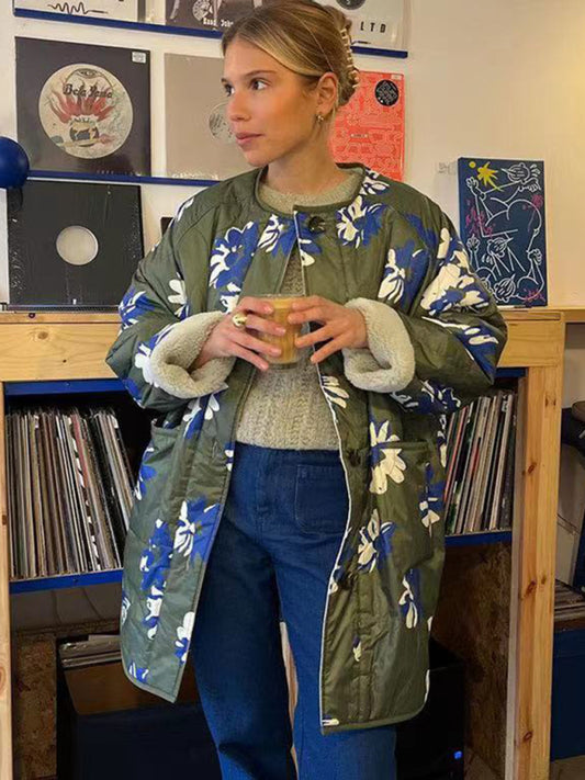 New Women's Fashion Printed Lapel Contrast Color Casual Cotton Clothes-TOPS / DRESSES-[Adult]-[Female]-Green-S-2022 Online Blue Zone Planet