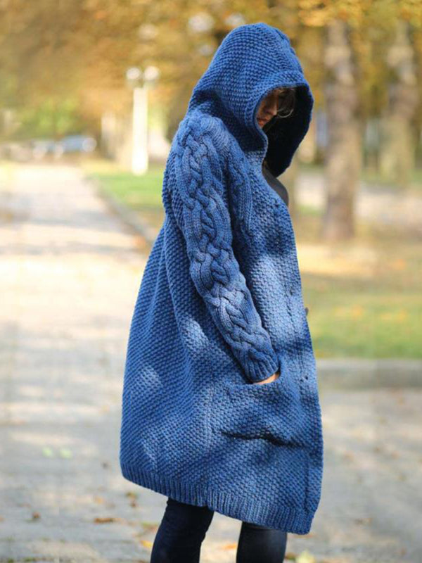 hooded single-breasted long-sleeved sweater cardigan BLUE ZONE PLANET
