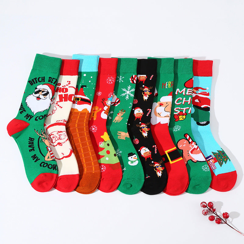 Christmas Mid-calf Santa Claus Socks-SOCKS-[Adult]-[Female]-Pattern1-FREESIZE-2022 Online Blue Zone Planet