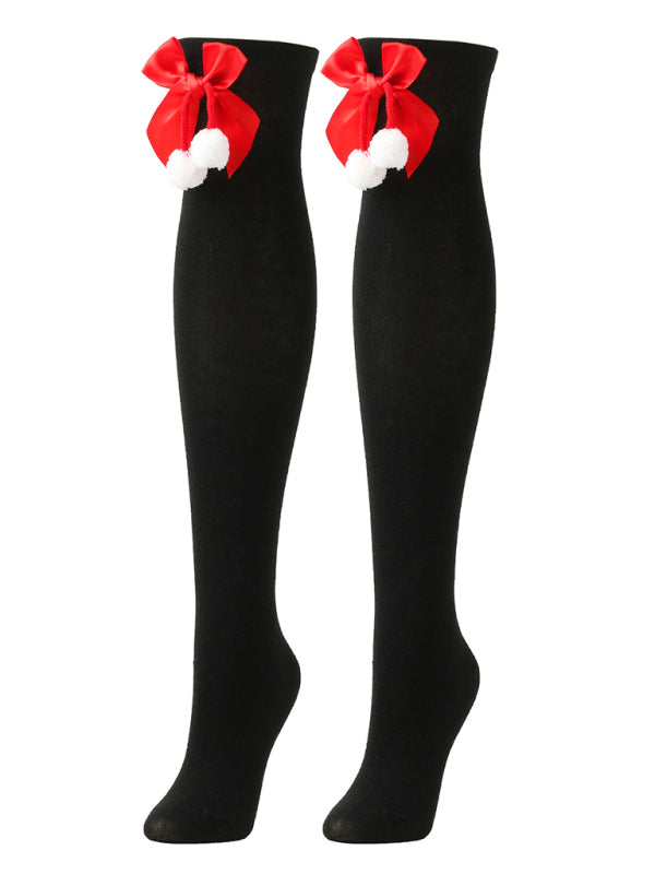 New bow Christmas socks ball socks over the knee socks women's long Christmas striped stockings-[Adult]-[Female]-2022 Online Blue Zone Planet
