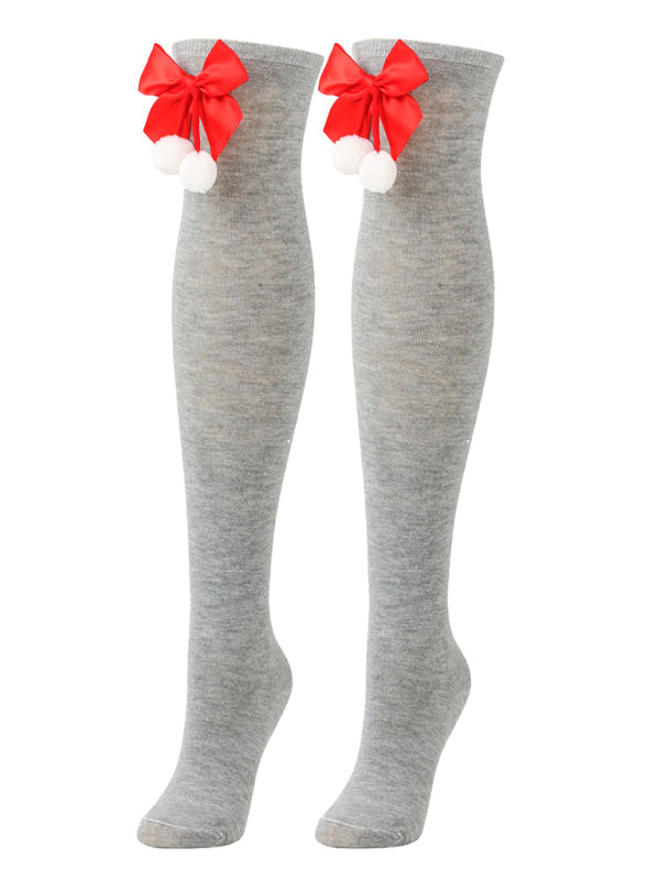 New bow Christmas socks ball socks over the knee socks women's long Christmas striped stockings-[Adult]-[Female]-2022 Online Blue Zone Planet