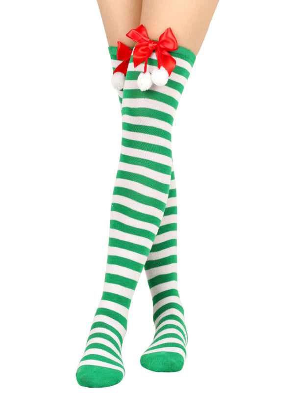 New bow Christmas socks ball socks over the knee socks women's long Christmas striped stockings-[Adult]-[Female]-Pattern10-FREESIZE-2022 Online Blue Zone Planet