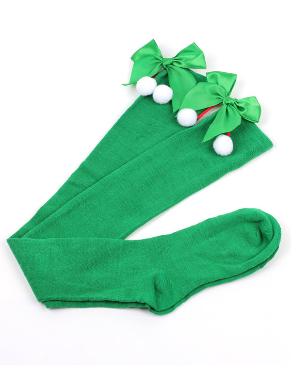 New bow Christmas socks ball socks over the knee socks women's long Christmas striped stockings-[Adult]-[Female]-2022 Online Blue Zone Planet