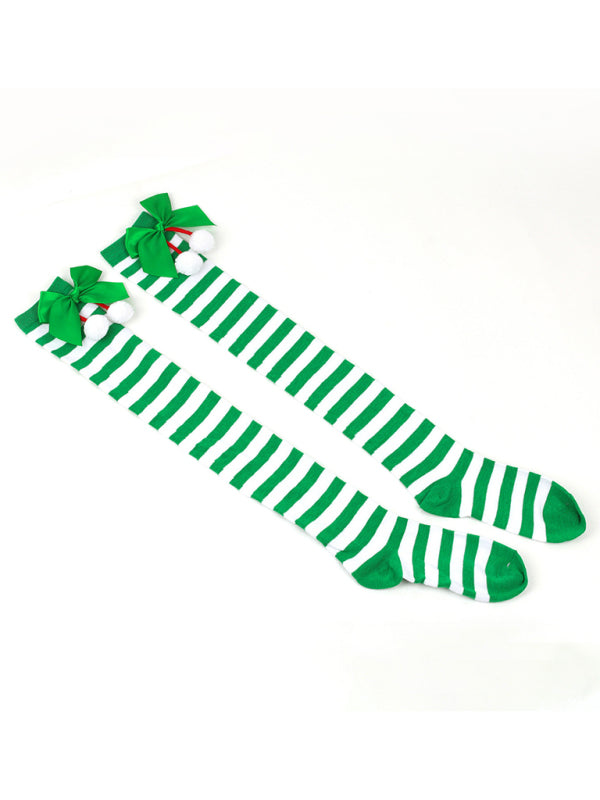 New bow Christmas socks ball socks over the knee socks women's long Christmas striped stockings-[Adult]-[Female]-2022 Online Blue Zone Planet