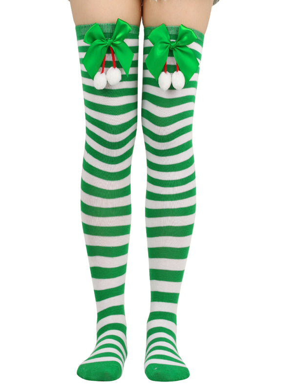 New bow Christmas socks ball socks over the knee socks women's long Christmas striped stockings-[Adult]-[Female]-Pattern3-FREESIZE-2022 Online Blue Zone Planet