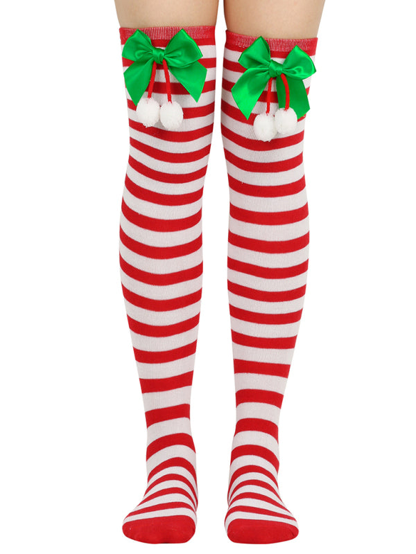 New bow Christmas socks ball socks over the knee socks women's long Christmas striped stockings-[Adult]-[Female]-Pattern4-FREESIZE-2022 Online Blue Zone Planet
