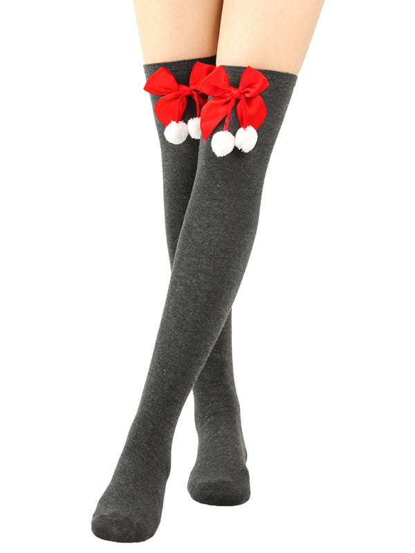New bow Christmas socks ball socks over the knee socks women's long Christmas striped stockings-[Adult]-[Female]-Pattern5-FREESIZE-2022 Online Blue Zone Planet