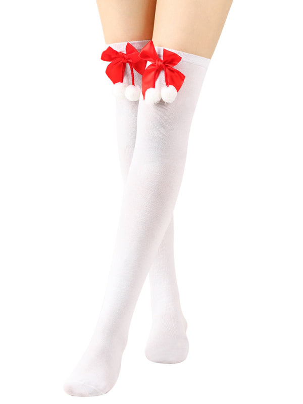 New bow Christmas socks ball socks over the knee socks women's long Christmas striped stockings-[Adult]-[Female]-Pattern7-FREESIZE-2022 Online Blue Zone Planet