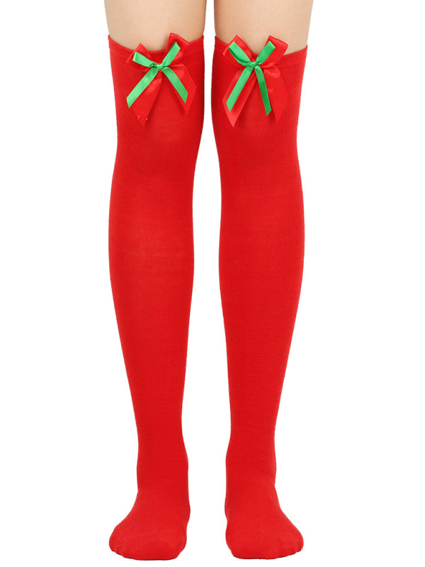 New bow Christmas socks ball socks over the knee socks women's long Christmas striped stockings-[Adult]-[Female]-2022 Online Blue Zone Planet