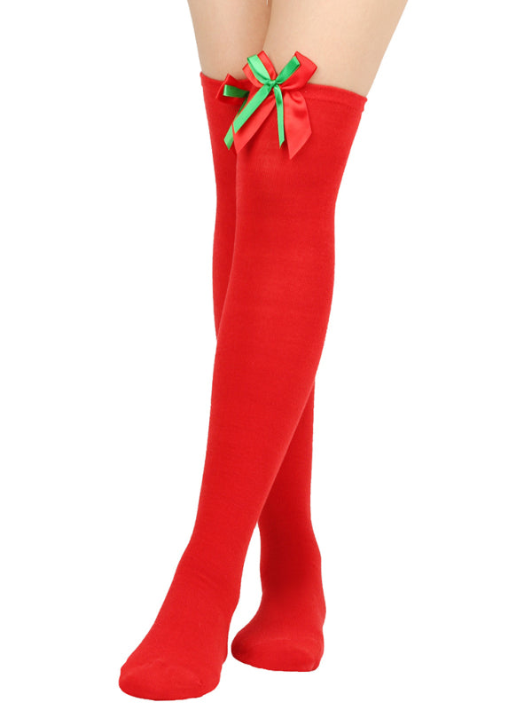 New bow Christmas socks ball socks over the knee socks women's long Christmas striped stockings-[Adult]-[Female]-2022 Online Blue Zone Planet