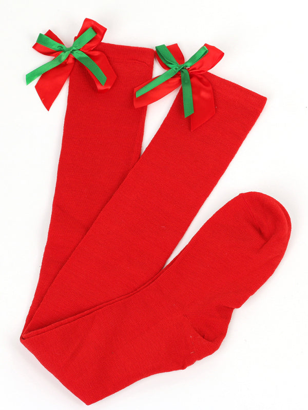 New bow Christmas socks ball socks over the knee socks women's long Christmas striped stockings-[Adult]-[Female]-2022 Online Blue Zone Planet