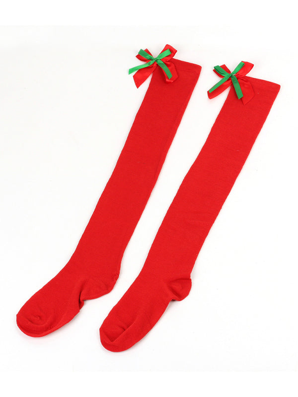 New bow Christmas socks ball socks over the knee socks women's long Christmas striped stockings-[Adult]-[Female]-2022 Online Blue Zone Planet