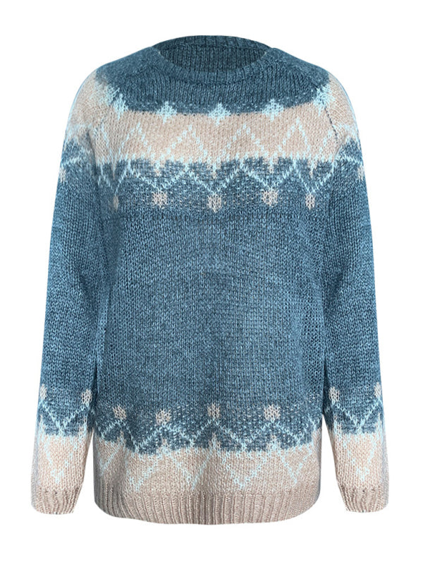 Elise's Casual Loose Mohair Jacquard Sweater-TOPS / DRESSES-[Adult]-[Female]-2022 Online Blue Zone Planet