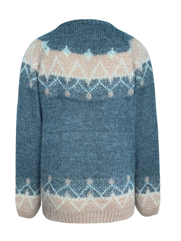 Elise's Casual Loose Mohair Jacquard Sweater-TOPS / DRESSES-[Adult]-[Female]-2022 Online Blue Zone Planet