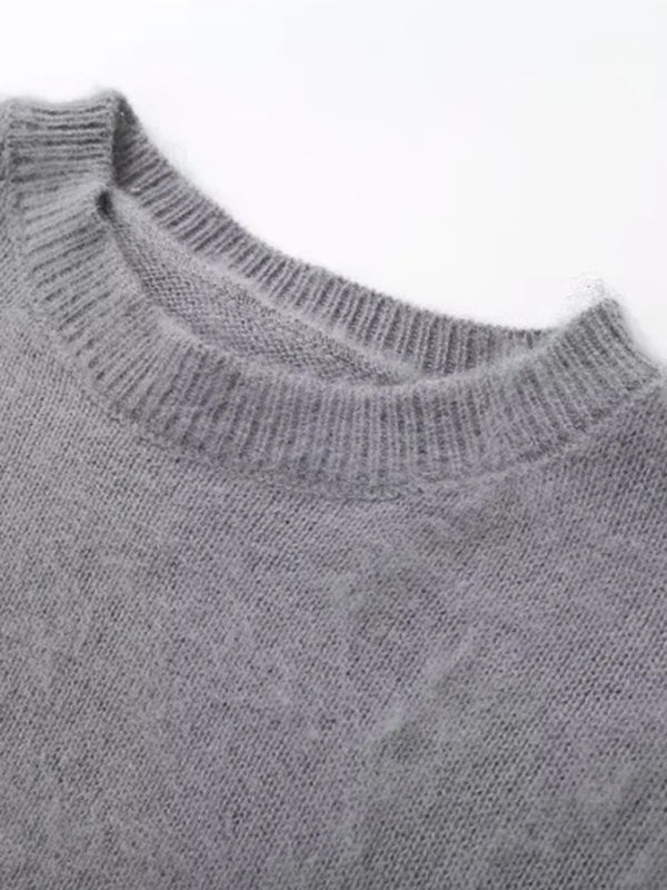 Mohair Round Neck Pullover Sweater BLUE ZONE PLANET