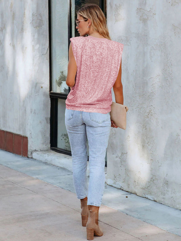 beaded sequin shoulder pad tank top BLUE ZONE PLANET