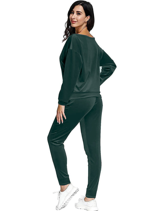 Blue Zone Planet |  gold velvet sports pants and sweatshirt two-piece set BLUE ZONE PLANET