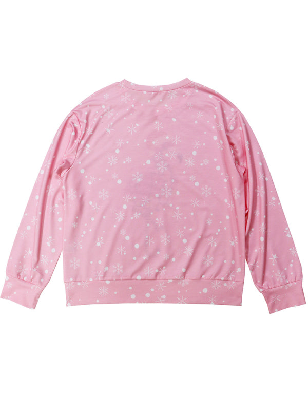 Women's New Christmas Flamingo Print Round Neck Long Sleeve Sweatshirt-[Adult]-[Female]-2022 Online Blue Zone Planet