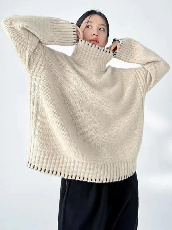 Blue Zone Planet | loose, lazy style turtleneck thickened knitted pullover sweater-TOPS / DRESSES-[Adult]-[Female]-Cracker khaki-S-2022 Online Blue Zone Planet