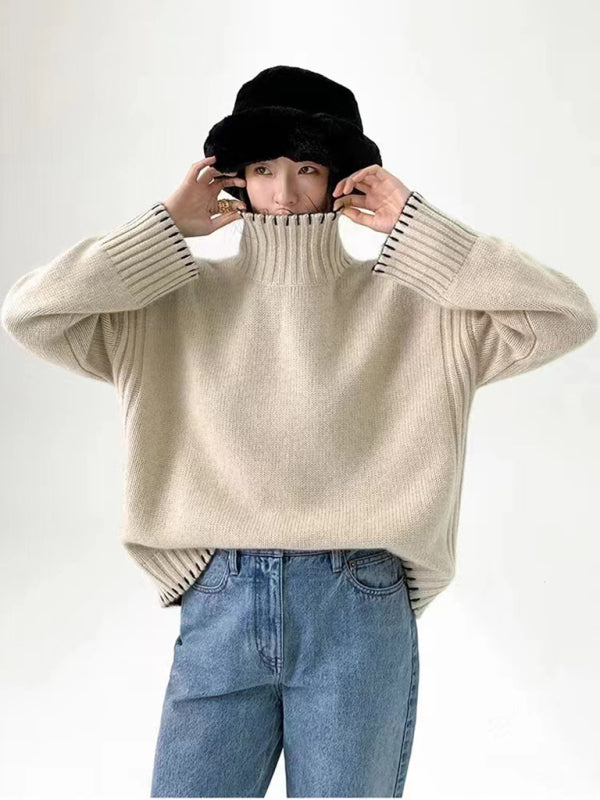 Blue Zone Planet | loose, lazy style turtleneck thickened knitted pullover sweater-TOPS / DRESSES-[Adult]-[Female]-2022 Online Blue Zone Planet