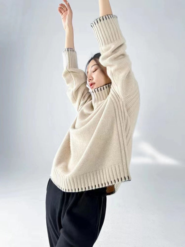 Blue Zone Planet | loose, lazy style turtleneck thickened knitted pullover sweater-TOPS / DRESSES-[Adult]-[Female]-2022 Online Blue Zone Planet