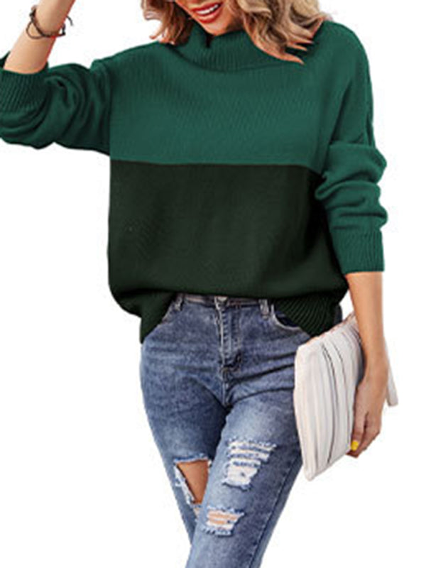 Blue Zone Planet | trendy contrasting color turtleneck pullover sweater BLUE ZONE PLANET