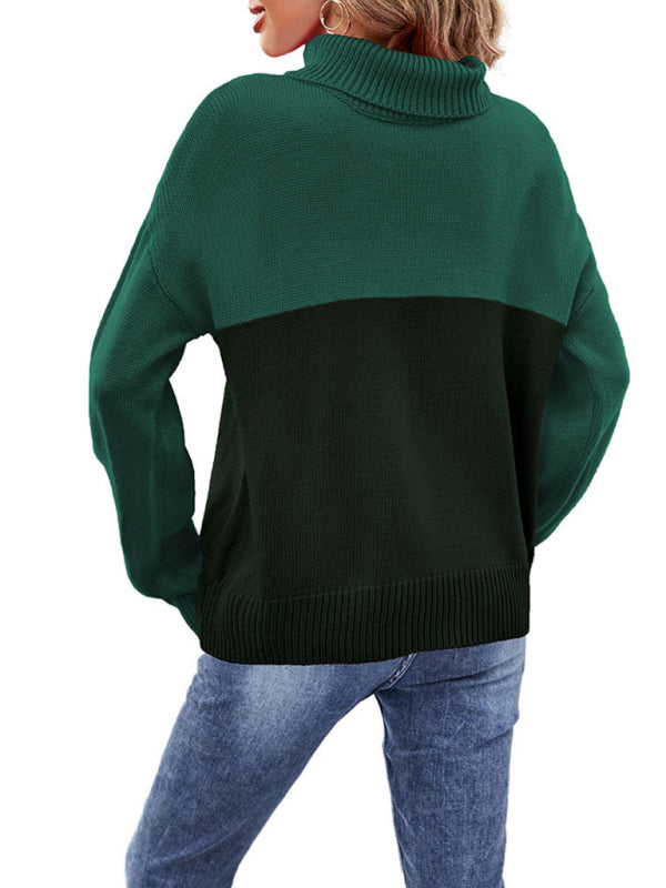 Blue Zone Planet | trendy contrasting color turtleneck pullover sweater BLUE ZONE PLANET