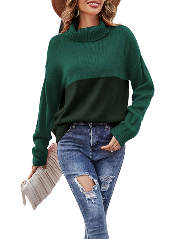 Blue Zone Planet | trendy contrasting color turtleneck pullover sweater BLUE ZONE PLANET