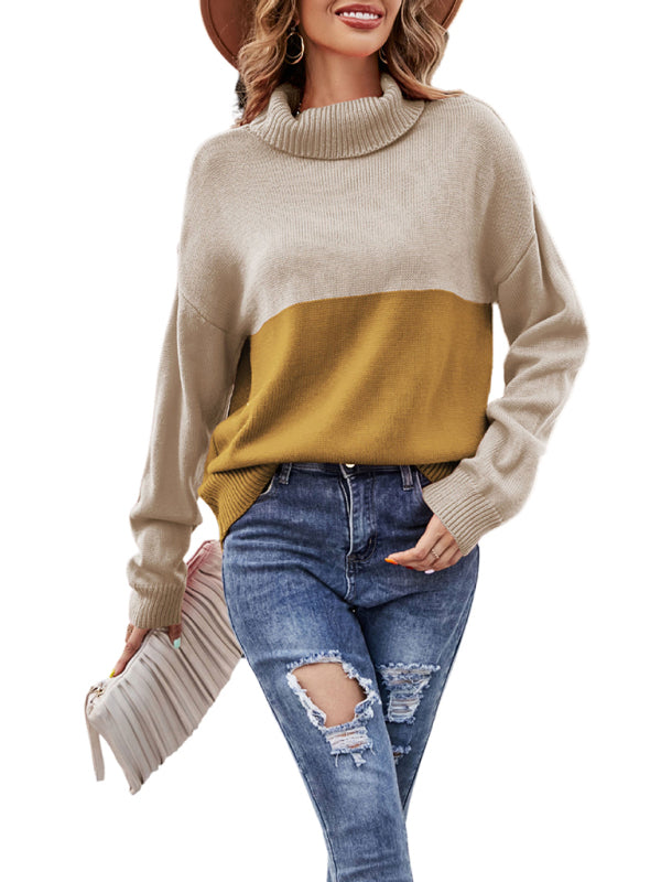 Blue Zone Planet | trendy contrasting color turtleneck pullover sweater BLUE ZONE PLANET