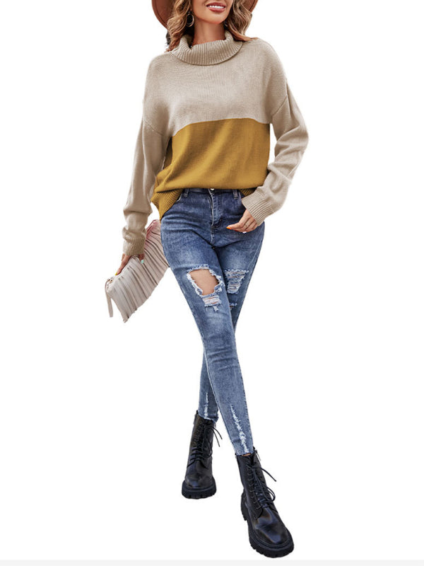 Blue Zone Planet | trendy contrasting color turtleneck pullover sweater BLUE ZONE PLANET