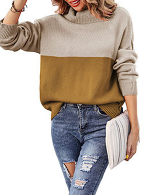 Blue Zone Planet | trendy contrasting color turtleneck pullover sweater BLUE ZONE PLANET