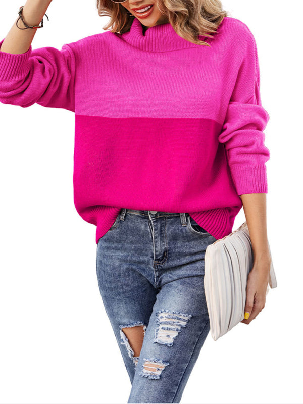 Blue Zone Planet | trendy contrasting color turtleneck pullover sweater BLUE ZONE PLANET