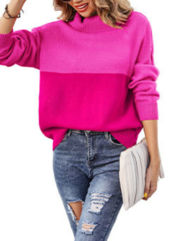 Blue Zone Planet | trendy contrasting color turtleneck pullover sweater BLUE ZONE PLANET