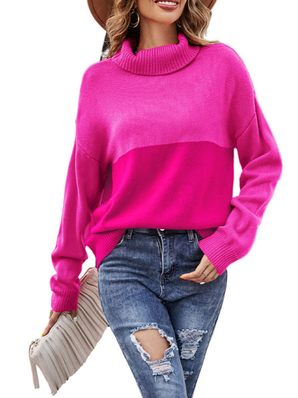 Blue Zone Planet | trendy contrasting color turtleneck pullover sweater BLUE ZONE PLANET