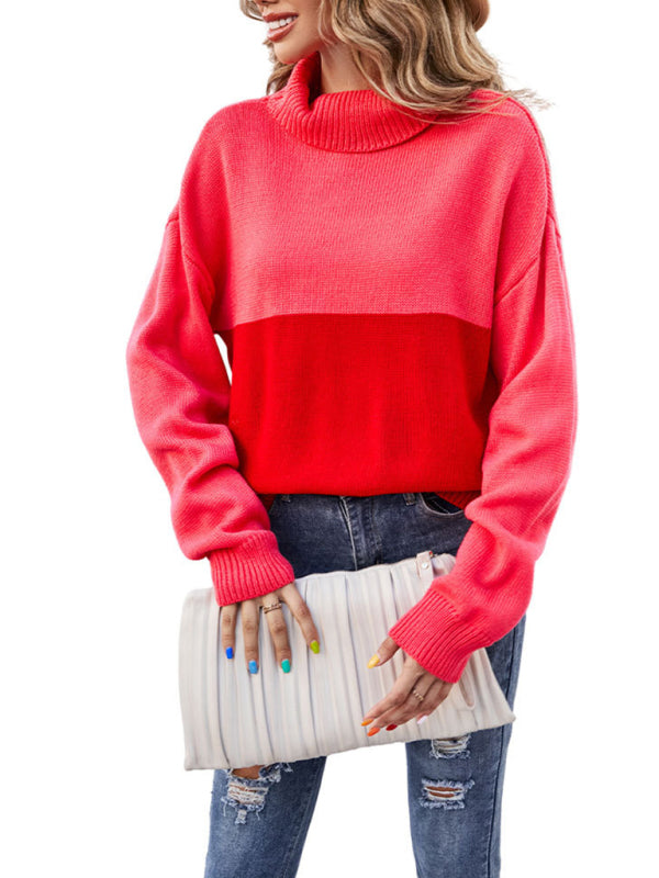 Blue Zone Planet | trendy contrasting color turtleneck pullover sweater BLUE ZONE PLANET