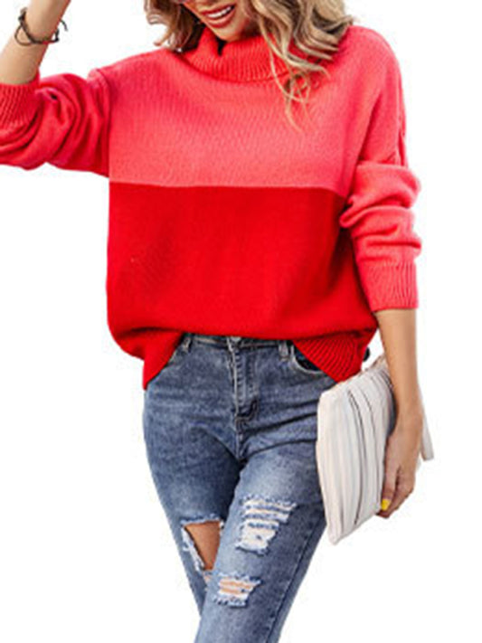 Blue Zone Planet | trendy contrasting color turtleneck pullover sweater
