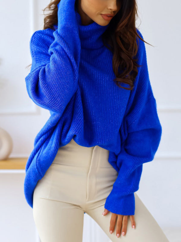 Women's turtleneck loose warm sweater-[Adult]-[Female]-Blue-S-2022 Online Blue Zone Planet